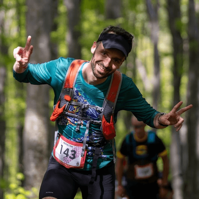Vlad Moise, founder of Mino, running a trail race